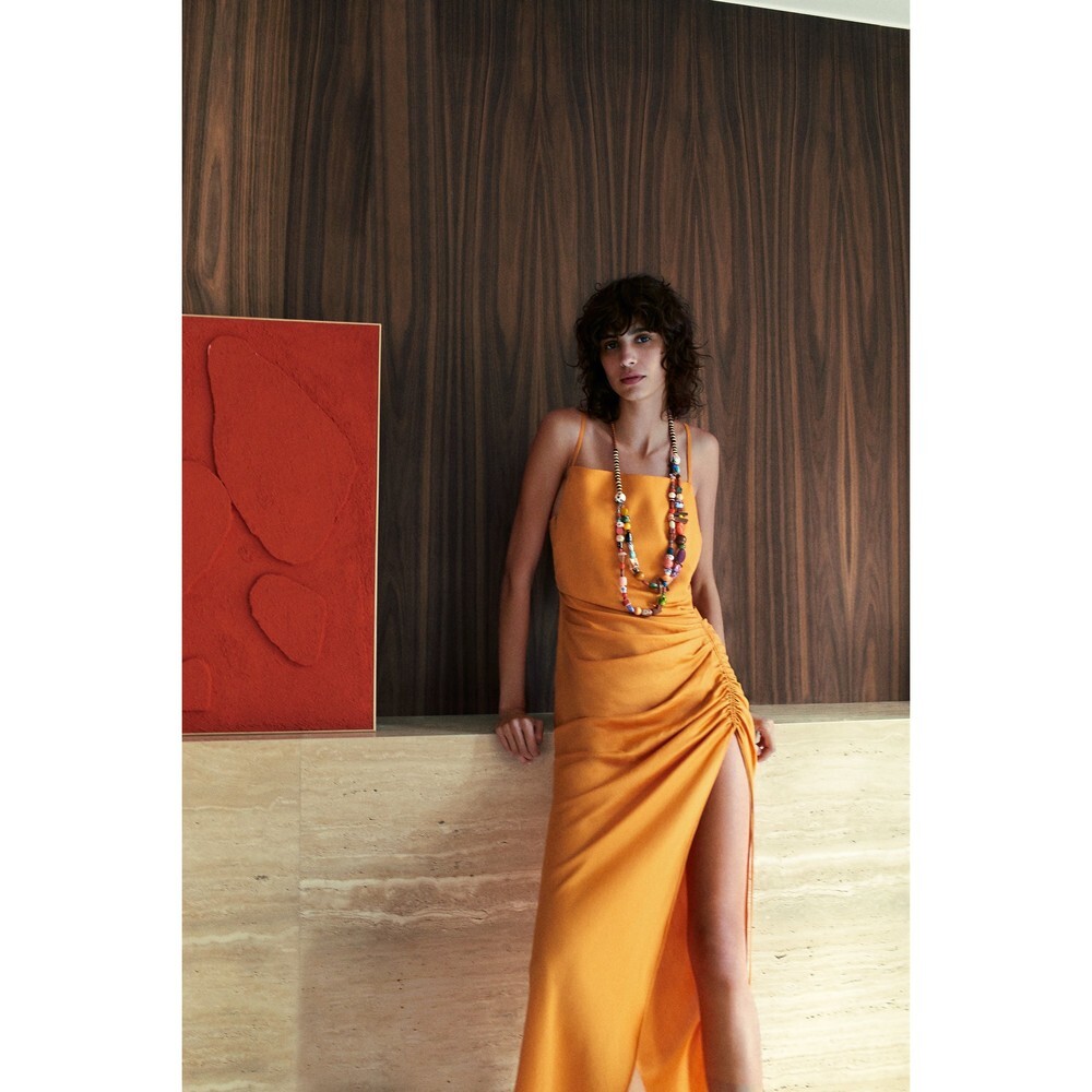 Orange Zara Ruched Strappy Dress (NWT)